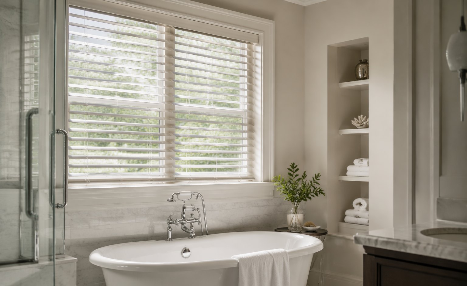 Faux Wood Blinds in a Bathroom
