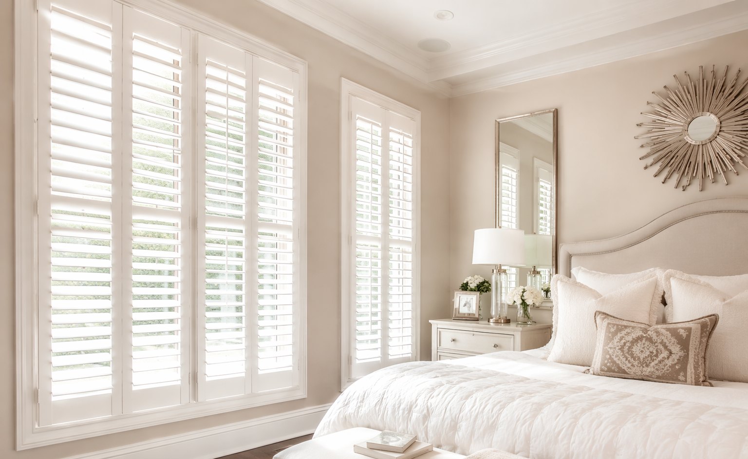 White plantation shutters in a bright Utah living room